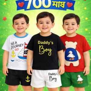 বেবি সেট ৩ পিস কম্বো -(White+Black+Red)